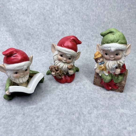 Vtg Homco Figurines Santa Elves Christmas Toy Makers 5406 Set Pixie Gnome - Picture 2 of 16